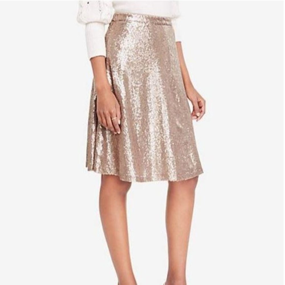 NWT Ann Taylor Gold Sequin Flare Cocktail/Party Skirt Size 6